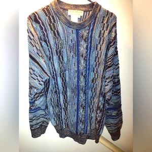 NORM THOMPSON 90'S VINTAGE COOGI STYLE TEXTURED SWEATER (LG) MULTI BLUE TONES